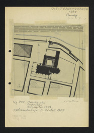 plan sytuacyjny klasztoru z kościołem, zabudowaniami i ogródkami klasztornymi /według Golachowski, Dziewulski, Niemierko 1953, rekonstrukcja Gerard Ciołek 1963/ 1:1000, skan 1