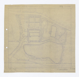 1:1000; plan ogrodu - pomiar inwentaryzacyjny Katedry Planowania Przestrzennego Politechniki Krakowskiej 1955 rok, skan 1