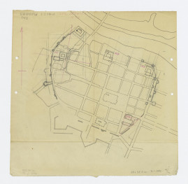 1:2500; plan sytuacyjny miasta. Lokalizacja klasztorów jezuickich z1696 roku, skan 1