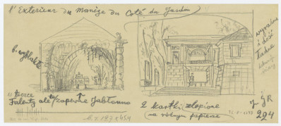 Odrys dekoracji ściany w teczce Falenty ale to Zakład Architektury Politechniki Jabłonna. Rysunek archiwalny., skan 1