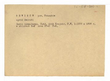 odsyłacz do szkicu inwentaryzacyjnego (1 : 1000) z 1956 r. w zbiorach ZAK PW i ZTAU PAN                                                                                                    , skan 1