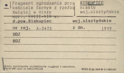 fragment ogrodzenia przy kościele farnym z rzeźbą świętej w niszy, skan 1