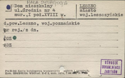 synagoga, tzw. mała, ob. budynek mieszkalny, skan 1