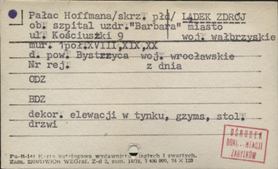 pałac Hoffmana (skrz. płd.), ob. szpital uzdr. Barbara, skan 1