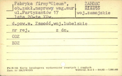 fabryka firmy Oleum, ob. zakł. naprawy wag, skan 1
