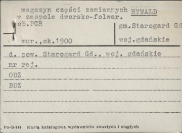 magazyn części zamiennych w zespole dworsko-folwarcznym, ob. PGR, skan 1