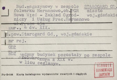 budynek magazynowy w zespole folwarku Hermanowo, ob. PGR Nowa Wieś - Zakład Ogrodniczy i Usług Prac. Hermanowo, skan 1