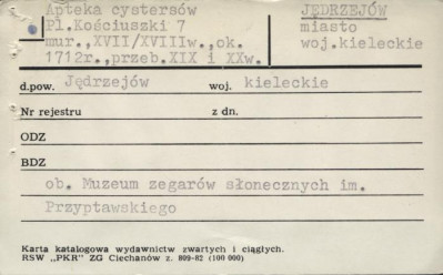 apteka cystersów, ob. Muzeum Zegarów Słonecznych im. Przyptawskiego, skan 1