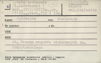 apteka cystersów, ob. Muzeum Zegarów Słonecznych im. Przyptawskiego, skan 3