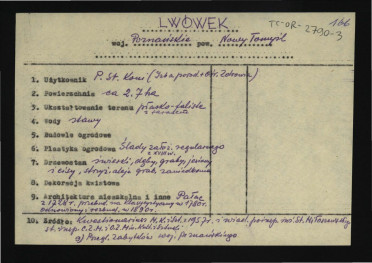 wypis z Kwestionariusz Ministerstwa Kultury i Sztuki z 1957 r.; Przegląd Zabytków Województwa Poznańskiego, skan 1