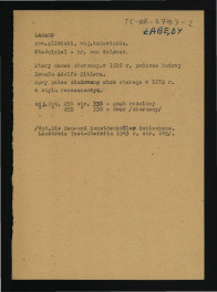 wypis z  Die Bau-und Kunstenkmaler de Schlesiens. Kandkreis Tos-Gleiwitz, 1943, s. 145 dotyczący zamku zniszczonego w 1936 r. przy okazji budowy kanału Adolfa Hitlera oraz wzmianka o pałacu w stylu neorenesansowym wzniesionym ok. 1870 r.       , skan 1