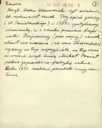 wypis z Raczyńska M., Zamek w Łowiczu w: „Ziemia” nr 19-21 (1914), dotyczący przynależności w tej miejscowości oraz zamku wzniesionego przez arcybiskupa Jarosława Bogoryna Skotnickiego w 1355 r.; ponadto informacje dotyczący ogrodu , skan 3
