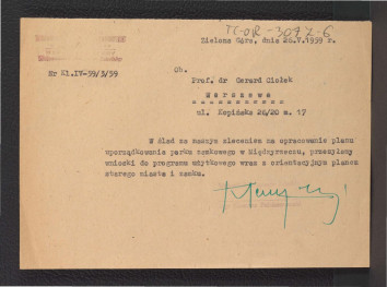 zawiadomienie z 26 maja 1959 r. o przesłanie wniosków do programu użytkowego wraz z orientacyjnym planem starego miasta i zamku , skan 1