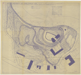 projekt techniczny (1 : 1500): nasypy i wykopy – bilans map ziemnych wykonany przez Gerarda Ciołka we współpracy ze Stanisławem Miłoszewskim w roku 1959, skan 1