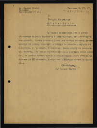 zawiadomienie o opóźnieniach w dostarczaniu planu szkicowego parku ze względu na wyjazd zagraniczny; z dnia 3 września 1947 r. , skan 1