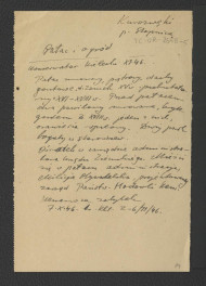 wypis ze Sprawozdania Wojewódzkiego Konserwatora Zabytków w Kielcach z listopada 1946 r. dotyczący murowanego, piętrowego pałacu uznanego za zabytek 7 października 1946 r. , skan 1