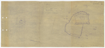 szkic koncepcyjny i plan sytuacyjny zamku, skala 1:500 i 1:5000, skan 1