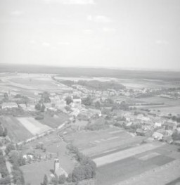 zabudowa centrum. Fragment zabudowy centrum z pałacem w parku od strony południowej, skan 1