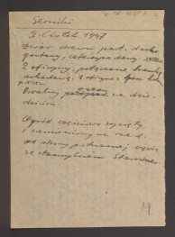 notatka G. Ciołka z 1947 r. dotycząca drewnianego, parterowego dworu z XVIII w., dwóch oficyn połączonych arkadową bramką oraz częściowo wyciętego ogrodu , skan 1