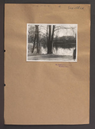 fotografia czarno-biała przedstawiająca fragment miejscowego parku, skan 1