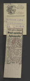 wycinek z „Trybuny Ludu” z 17 stycznia 1980 r. (nr 14) zawierający tekst pt. Park i pałac w Sieniawie. Pod opieką Iglopolu dotyczący zamierzeń renowacji miejscowej posesji przy współpracy z tym przedsiębiorstwem                        , skan 1