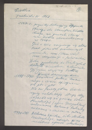 wypis z Trzebiński W. (1962) wzmiankujący ważniejsze momenty w dziejach miejscowej posesji; dwie karty , skan 1