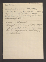wypis z Łuniewski T., Brzeg i dolina rzeki Liwca w: „Pamiętnik Fizyograficzny” t. I (1881), s. 459 dotyczący miejscowego pałacu pełniącego funkcję gubernilanego urzędu; wzmianka o ogrodzie miejskim zwanym aleksandryjskim; Łoza S., Słownik architektów i budowniczych Polaków oraz cudzoziemców w Polsce pracujących, Warszawa 1931, s. 207-211 wzmiankujący architekta H. Marconiego zaangażowanego przy projektowaniu miejscowego dworu , skan 1