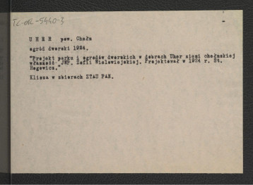 opis niezachowanego w obwolucie projektu parku i ogrodów dworskich zaprojektowanego przez Stanisława Rogowicza w 1924 r.                , skan 1