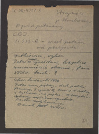 opis do fotografii ze zbioru Centralnego Biura Inwentaryzacji przedstawiający widok miejscowego pałacu od strony podjazdu; Dutkiewicz J., Wykaz zabytków architektury województwa lubelskiego, 1947 dotyczący murowanego pałacu, kaplicy i fosy z XVIII w.; Zbiór budowli 1836 dotyczący murowanego, piętrowego pałacu barokowego z XVIII w. , skan 1