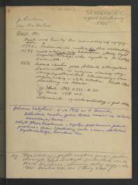 wypis z Słownik Geograficzny Królestwa Polskiego t. XII, s. 100-101 wzmiankujący usytuowanie w tej miejscowości wśród lesistej, a zarazem nieurodzajnej wyżyny; informacje o najważniejszych momentach w dziejach zamku oraz jego właścicielach – m.in. Radziwiłłach; odnośniki do „Tygodnika Ilustrowanego” V 222 i VI 224 (1862), „Tygodnika Powszechnego” nr 2 (1878) oraz publikacji Sobieszczański F. M., Wycieczka archeologiczna w niektóre strony guberni radomskiej odbyta w miesiącu wrześniu, Warszawa 1852; wypis z „Ochrony Zabytków” nr 1 (1952) wzmiankujący odbudowę miejscowego zamku oraz zaadaptowania budynku do potrzeb szkoły zawodowej; wzmianka o Planie orientacyjnym projektu wcielania gruntów poduchownych do Miasta Szydłowce wykonanego według mapy z 1825 r. , skan 1
