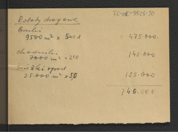 notatki dotyczące kosztorysu przedsięwzięcia związanego z renowacją ogrodu Pałacu Kazimierzowskiego; czternaście kart , skan 3