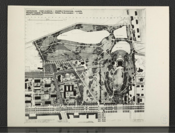 fotografia czarno-biała przedstawiająca projekt rekonstrukcji częściowej parku opracowany przez G. Ciołka w 1962 r. (1 : 1000), skan 1
