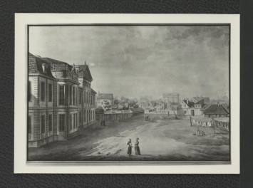 3 fotografie czarno-białe akwarelii autorstwa Z. Vogla i wedut autorstwa Bernardo Belotto ukazujące plac Żelaznej Bramy i Pałac Lubomirskich , skan 1