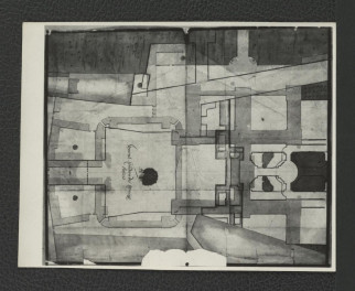 fotografia czarno-biała przedstawiająca plan sytuacyjny ogólnej przebudowy i rozbudowy dawnego pałacu Morsztynów na Pałac Królewski, z pierwszej połowy XVIII w.; ze zbiorów drezdeńskich, skan 1