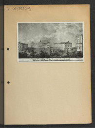fotografia czarno-biała reprodukcji ryciny ukazującej Pałac Kazimierzowski w latach 1815-1824, skan 1
