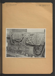 fotografia czarno-biała przedstawiająca plan zachodniej części parku z ok. 1788 r. z projektowanym przekształceniem na wzór terenu dawnej wsi Ujazdowa, skan 1