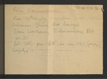 karta opisowa do planu sytuacyjnego ogrodu z ok. 1770 r. zaczerpniętego z ksiąg ekonomicznych Starej Warszawy 850, nr 20; wzmianka o fotografii , skan 1
