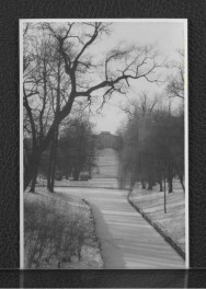 13 fotografii czarno-białych fotografii przedstawiających pomnik konny księcia Józefa Poniatowskiego, Pałac na Wodzie, Biały Domek, pomniki oraz okoliczne tereny (koperta), skan 12