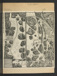 nadbitka z Ciołek G., Ogrody polskie, Warszawa 1954, s. zawierająca reprodukcje planu miejscowego założenia parkowego                             , skan 1
