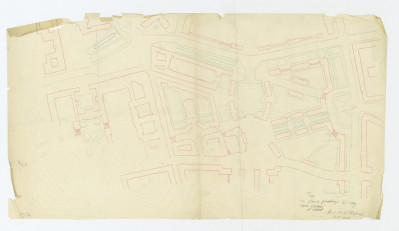 odrys planu Warszawy z zaznaczeniem na nim istniejącej zieleni, skan 1