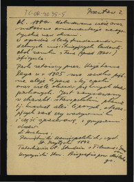 notatka na podstawie Akt Muzealnych Dyrekcji Muzeuów i Archiwum Zabytków z 23 marca 1944 r. dotyczący zamku wzniesionego z inicjatywy Ligęzów na początku XVI w. przebudowany przez Tylmana z Gameren  oraz parku z 1805 r.; dwie karty , skan 2