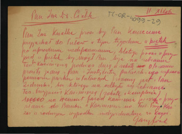 prośba z 11 listopada 1946 r. o przyjazd do Puław, skan 1