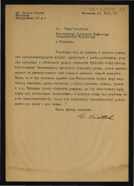prośba ze strony G. Ciołka do dyrektora Państwowego Instytutu Naukowego Gospodarstwa Wiejskiego w tej miejscowości z 12 sierpnia 1947 r. dotyczący ułatwienia grupie studentów Politechniki Warszawskiej dokonania pomiarów na terenie miejscowego zespołu pałacowo-parkowego , skan 1