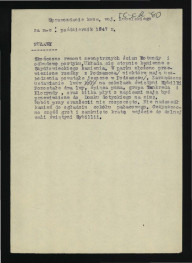 sprawozdanie Wojewódzkiego Konserwtora Zabytków w Lublinie za październik 1947 r. dotyczący zakończenia prac remontowych przy zewnętrznych ścianach rotundy i odbudowie portyku na terenie miejscowego parku; dwie karty, skan 1