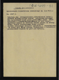 wypis z Sprawozdania Wojewódzkiego Konserwatora Zabytków w Lublinie za lipiec i wrzesień 1947 r. dotyczący prac wykończeniowych podczas pobytu G. Ciołka , skan 1