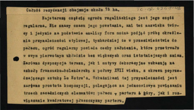 fragmenty tekstu sporządzonego przez G. Ciołka w 1949 r. dotyczący ogrodu w tej miejsocowości; cztery wycinki , skan 2