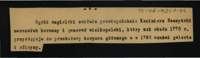 fragmenty tekstu sporządzonego przez G. Ciołka w 1949 r. dotyczący ogrodu w tej miejsocowości; cztery wycinki , skan 3