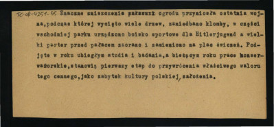 fragmenty tekstu sporządzonego przez G. Ciołka w 1949 r. dotyczący ogrodu w tej miejsocowości; cztery wycinki , skan 4