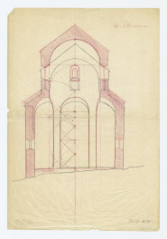 przekrój ze studium proporcji. Napisy: W = 2 1/2 średnice, skan 1