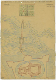 plan ogrodów przy prymasowskiego według Dahlberga z 1655 roku, skan 1